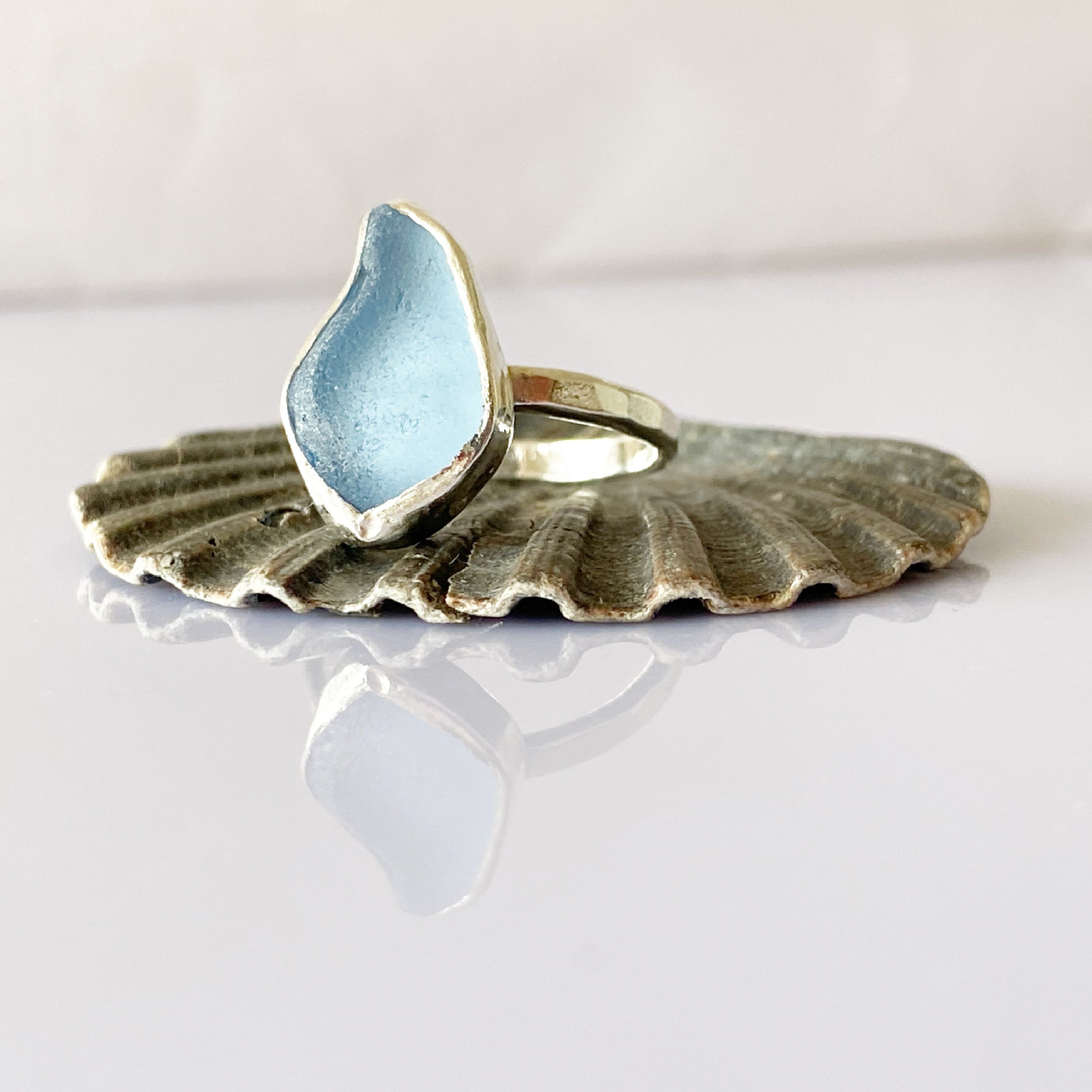 Sterling Silver Aqua Blue Seaham Sea Glass Stacking Ring No.5 (Size M)